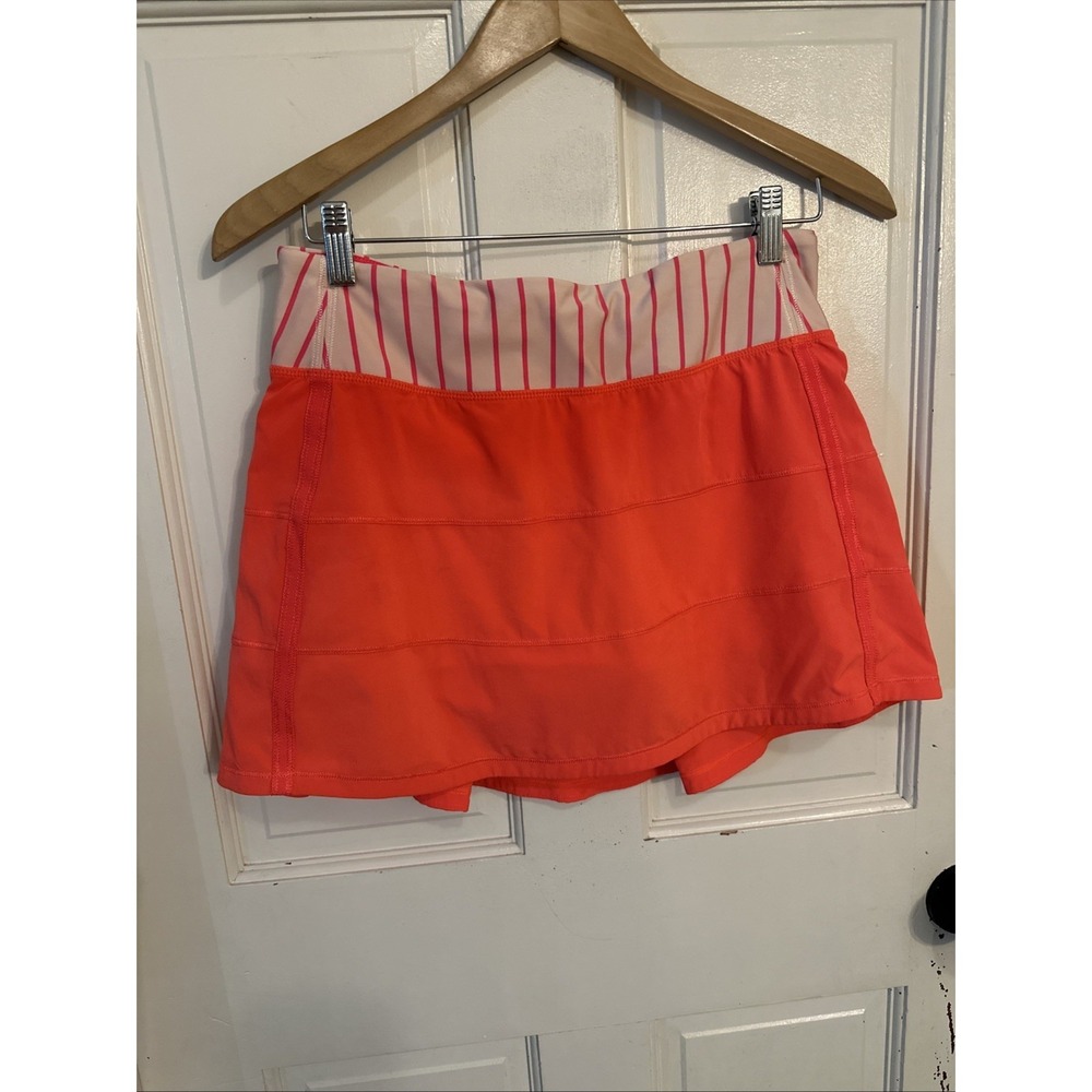 Lululemon RARE Pace Rival Skirt II 4 Way Stretch Electric Coral/Stripe Coral 6T